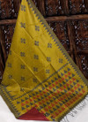 Handloom raw silk saree with resham weaving contrast pallu