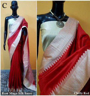 Red color banglori raw silk saree with pallu