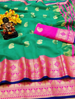 Green color Doriya Zari Weaving Work saree
