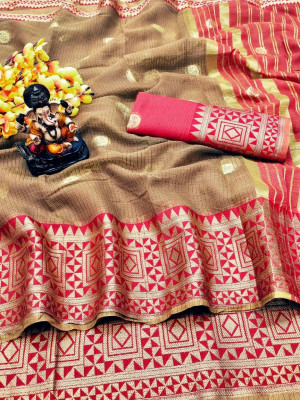 Beige color Doriya Zari Weaving Work saree