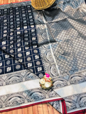 Navy blue color lichi silk weaving saree with zari work