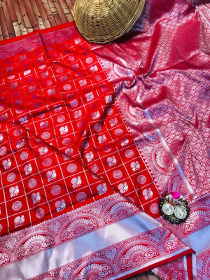 Red color lichi silk weaving saree with zari work