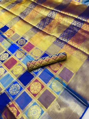 Multi color kanchipuram jacquard weaving silk saree with zari work