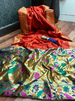 paithani silk saree with weaving rich pallu