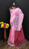Baby pink color cotton silk saree with contrast  weaving work