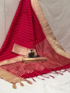Red color raw silk saree with  weaving work