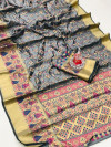 Gray color soft banarasi silk saree with weaving work