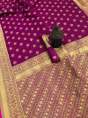 Magenta color lichi silk saree with gold zari weaving work