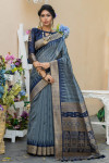 Gray color tussar silk saree with weaving work