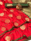 Red color soft lichi silk saree with pure golden zari weaving work