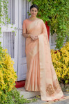 Peach color kamchipuram tissue silk saree with zari woven work
