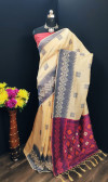 Beige color cotton silk saree with contrast  weaving work