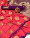 Pink color soft lichi silk saree with pure golden zari weaving work