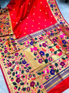 Red color paithani handloom silk saree with zari work
