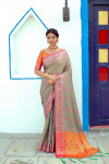 Twotone mehndi green color soft banarasi silk saree with meenakari design