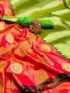 Peach color soft lichi silk saree with pure golden zari weaving work
