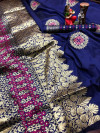 Navy blue color lichi silk saree with zari weaving work