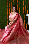 Baby pink color kanchipuram silk handloom saree with zari work