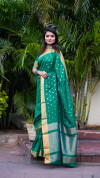 Sea green color soft cotton silk saree with jacquard weaving buttis