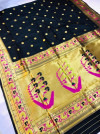 Black color soft kanchipuram silk saree with golden zari weaving work