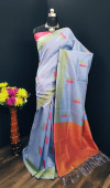 Blue color cotton silk saree with contrast  weaving work