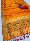 Orange color kanchipuram silk saree with weaving work