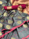 Gray color soft lichi silk saree with pure golden zari weaving work