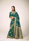Rama green color kanchipuram silk saree with golden zari work