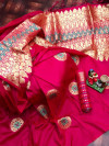 Pink color banarasi lichi silk saree with zari weaving work