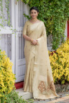 Cream color kanchipuram tissue silk saree with zari woven work