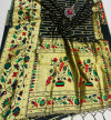 Black color paithani silk saree with golden zari  weaving work