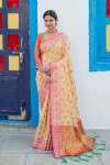 Cream color soft banarasi silk saree with meenakari design