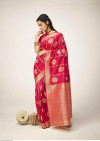 Pink color kanchipuram silk saree with golden zari work