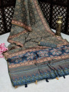 Mehndi green color linen cotton saree with beautiful prints