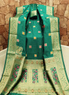 Green color cotton silk saree with weaving work
