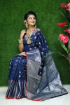 Navy blue color lichi silk saree with silver zari weaving work
