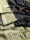 Black color banarasi silk saree with golden zari weaving work