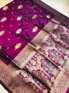 Dark magenta color soft kanchipuram silk saree with zari weaving work