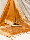 Mustard yellow color raw silk saree with  weaving work