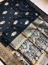 Black color soft kanchipuram silk saree with zari weaving work