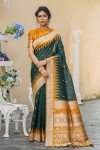 Green color tussar silk saree with weaving work