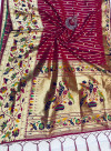 Dark Pink color paithani silk saree with golden zari  weaving work
