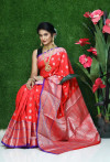 Red color lichi silk saree with silver zari weaving work