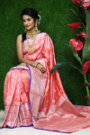 Peach color lichi silk saree with silver zari weaving work