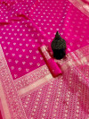Pink color lichi silk saree with gold zari weaving work