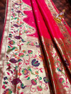 Pink color paithani silk saree with pure golden zari weaving work