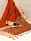 Orange color raw silk saree with  weaving work