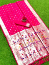 Pink color soft paithani silk saree with silver zari weaving work