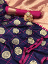 Navy blue color soft lichi silk saree with pure golden zari weaving work