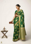 Green color kanchipuram silk saree with golden zari work